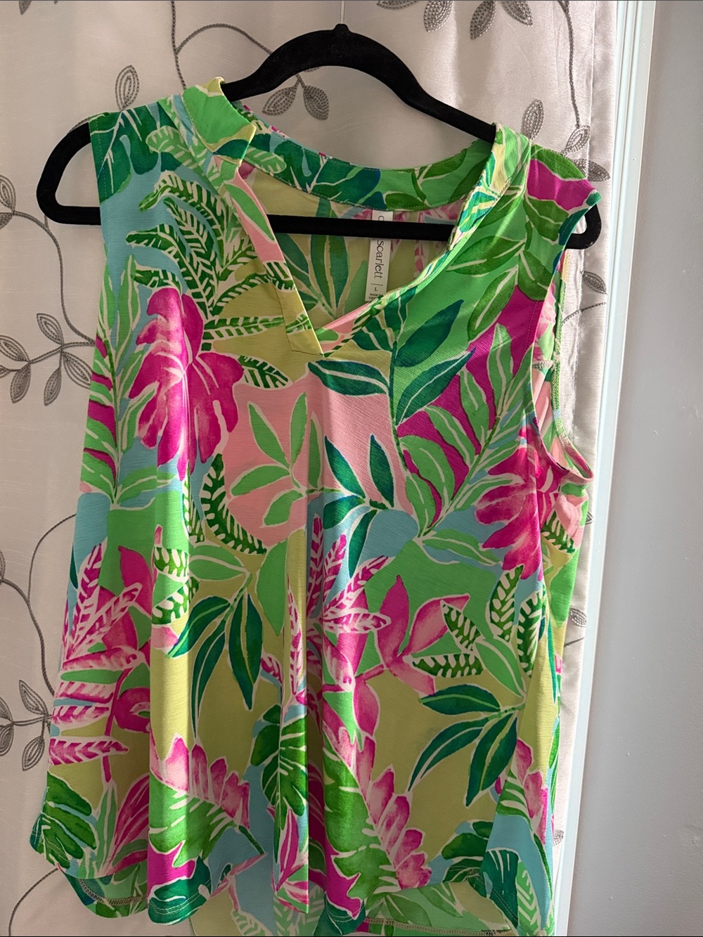 Bright Green Tropical Print Sleeveless Top -